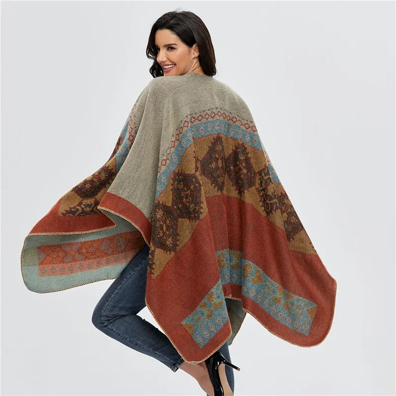 2021 Luxury Brand Winter Warm Plaid Ponchos And Capes For Women Oversized Shawls Wraps Ladies Pashmina Female Bufanda Mujer