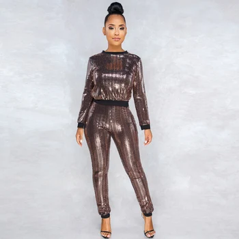 Ensemble deux pièces à manches longues et paillettes, Sexy, ...