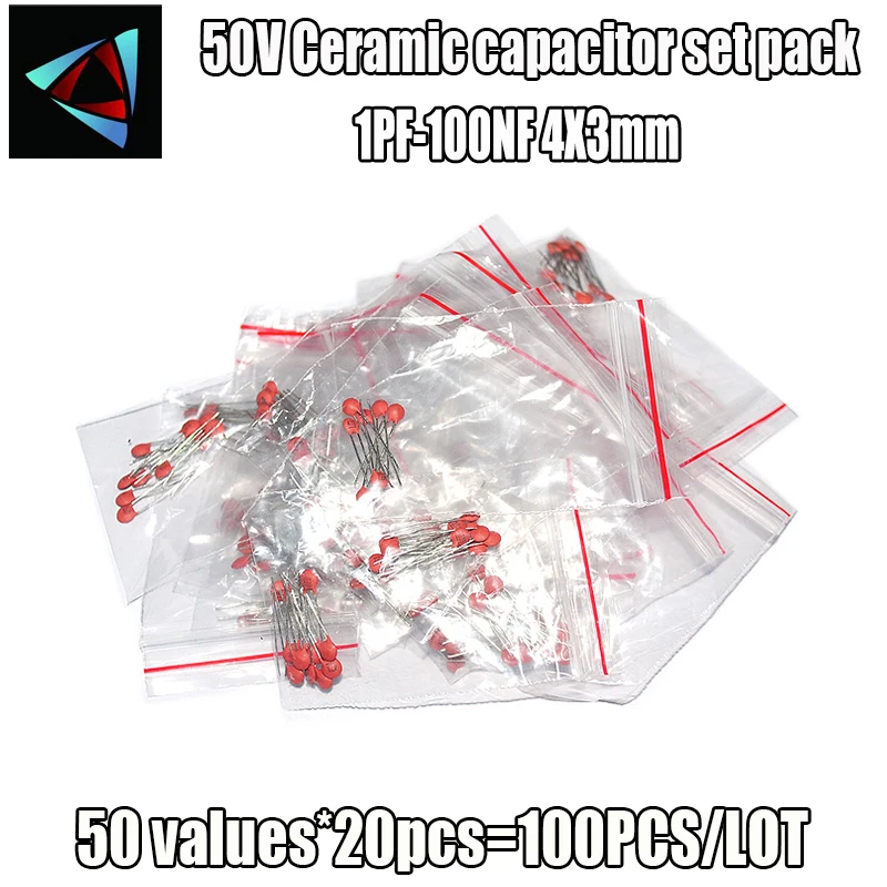 1000Pcs/lot 4x3MM 50Values 50V Ceramic Capacitor Assorted Kit Assortment Set