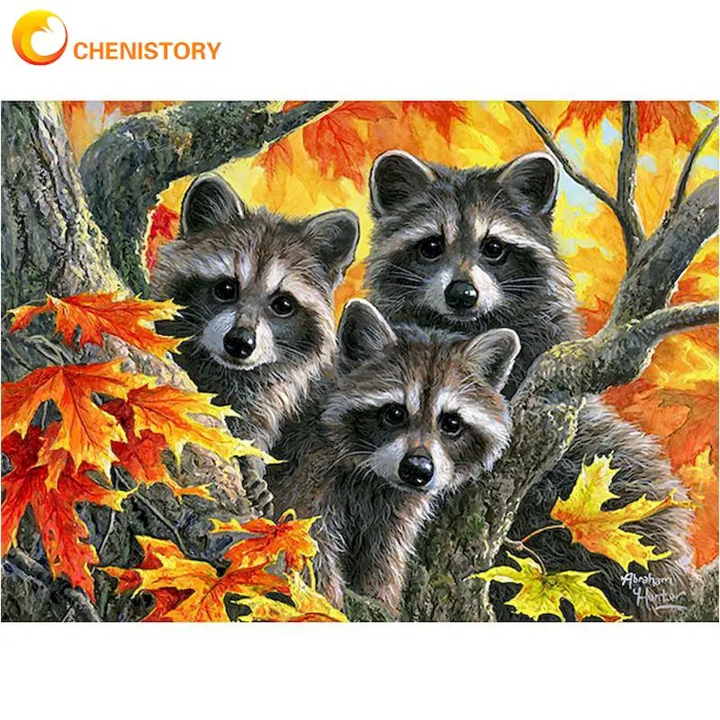 

CHENISTORY Cute Animal Painting By Numbers Kits For Adults Kids Handmade DIY Gift Home Wall Decoration 40x50cm Framed Artwork