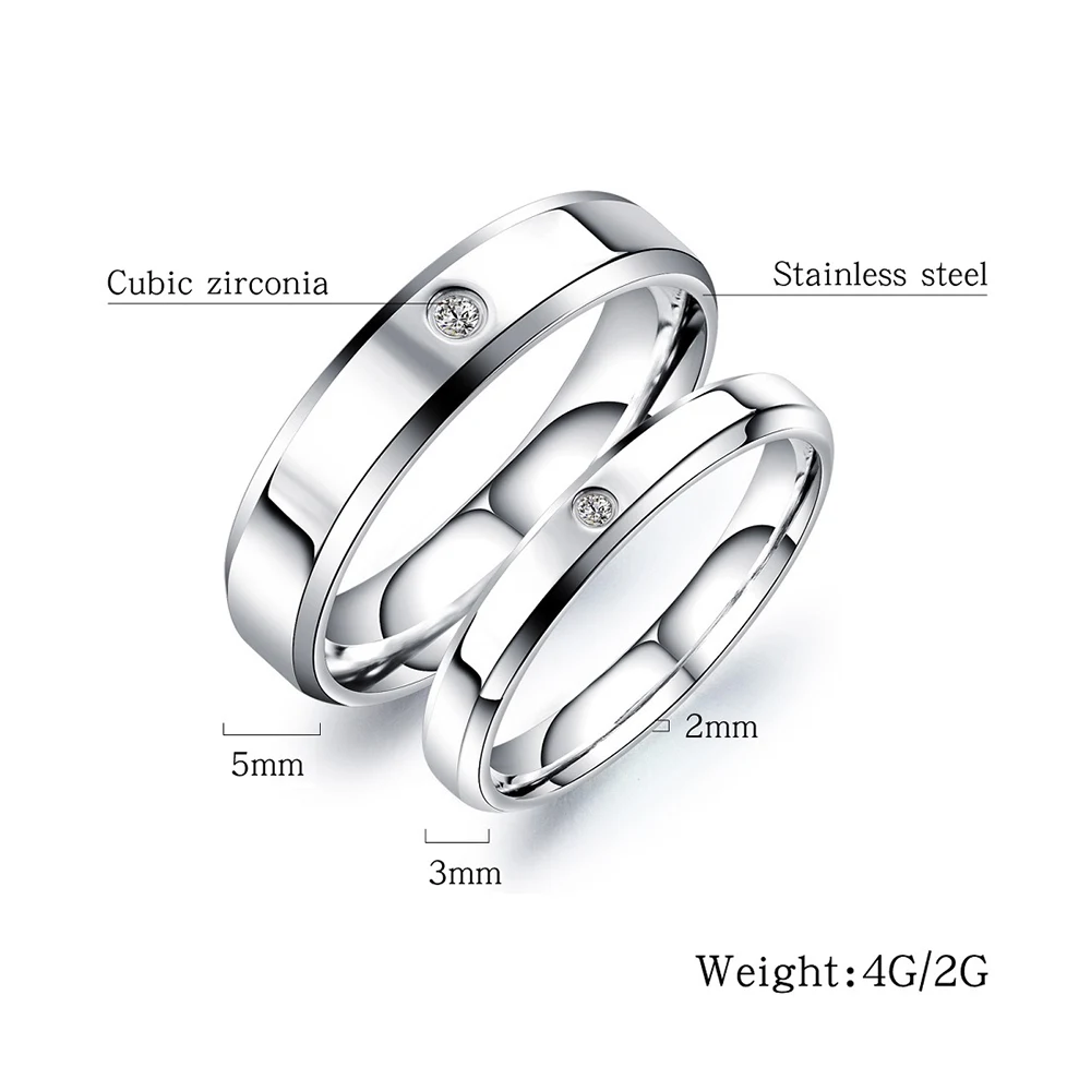 JHSL 3/5mm Stainless Steel Lovers Couple's Men Women Wedding Small Rings Valentine's Day Gift size 4 5 6 7 8 9 10 11