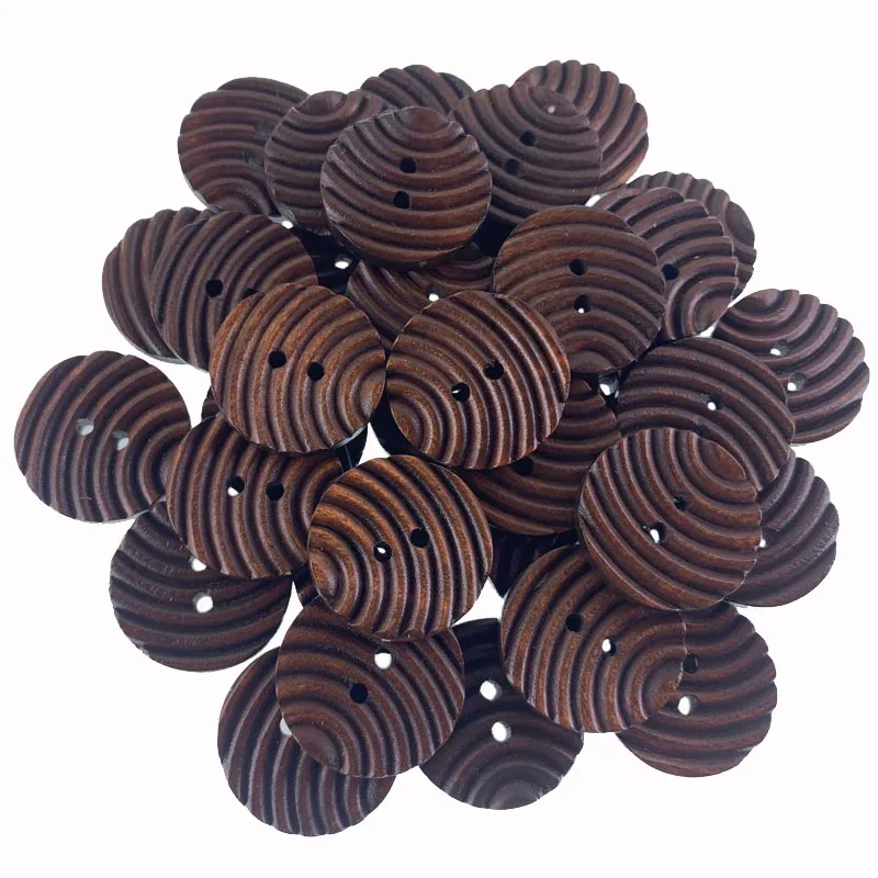 10Pcs 4 Hole Natural Coffee Wooden Buttons With Carving Wood DIY Crafts Buttons For Sewing Clothing Accessories 2.5cm