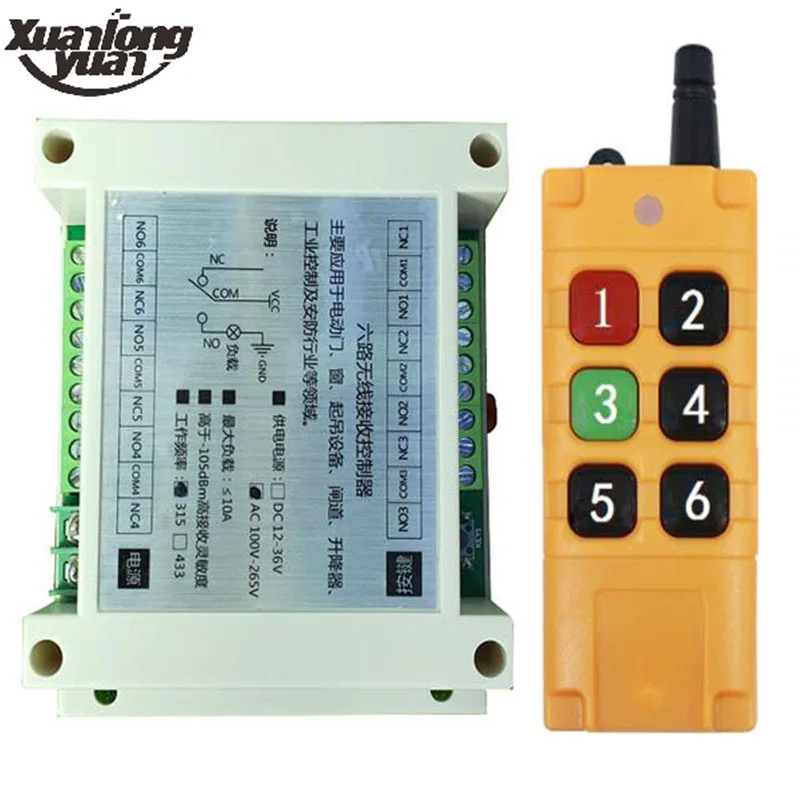 2000m 433Mhz Remote Control Switch for Light,Door, Garage Universal Remote AC110V 220V 250V 6CH Relay Receiver and Controller