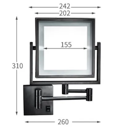 Imagem -06 - Espelhos Quadrados do Banheiro Led Ampliação Dobrável Lado Duplo Moldura de Latão Montado na Parede Espelhos