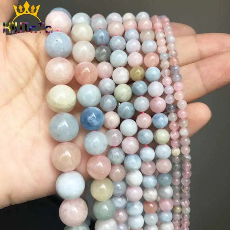 Natural Genuine Colorful Morganite Stone Beads Round Loose Beads For Jewelry Making DIY Bracelet Accessories 15\'\' 4/6/8/10/12mm