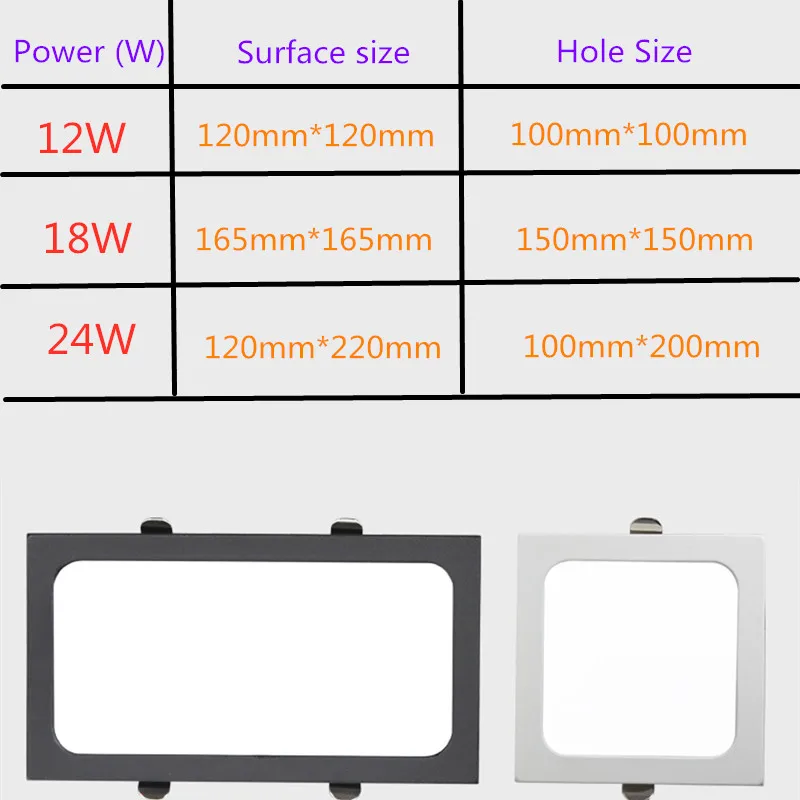 1 panel wbudowany LED typu downlight 12W 18W 24w kwadratowe reflektory LED LED światło sufitowe AC185V 220V