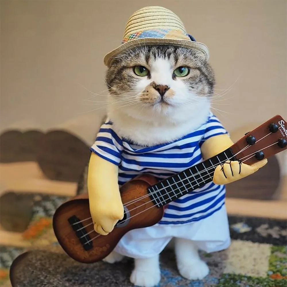 Funny Pet Clothes Guitar Player Cosplay Dog Costume Guitarist Dressing Up Party Xmas Halloween New Year Clothes For Dog Cats