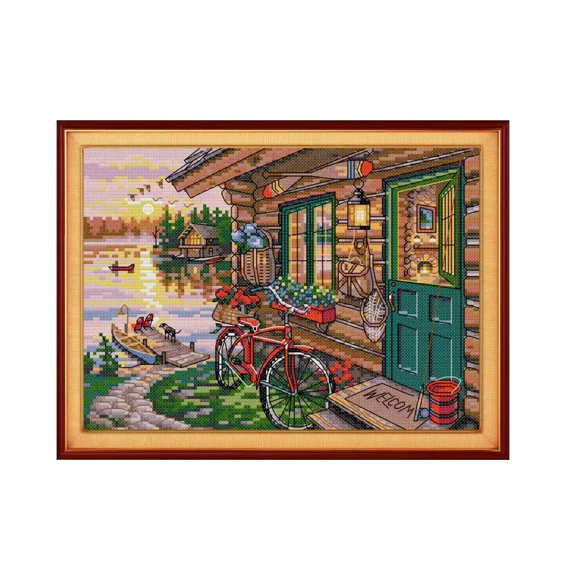 Riverside hut cross stitch kit aida 14ct 11ct count print canvas stitches embroidery DIY handmade needlework