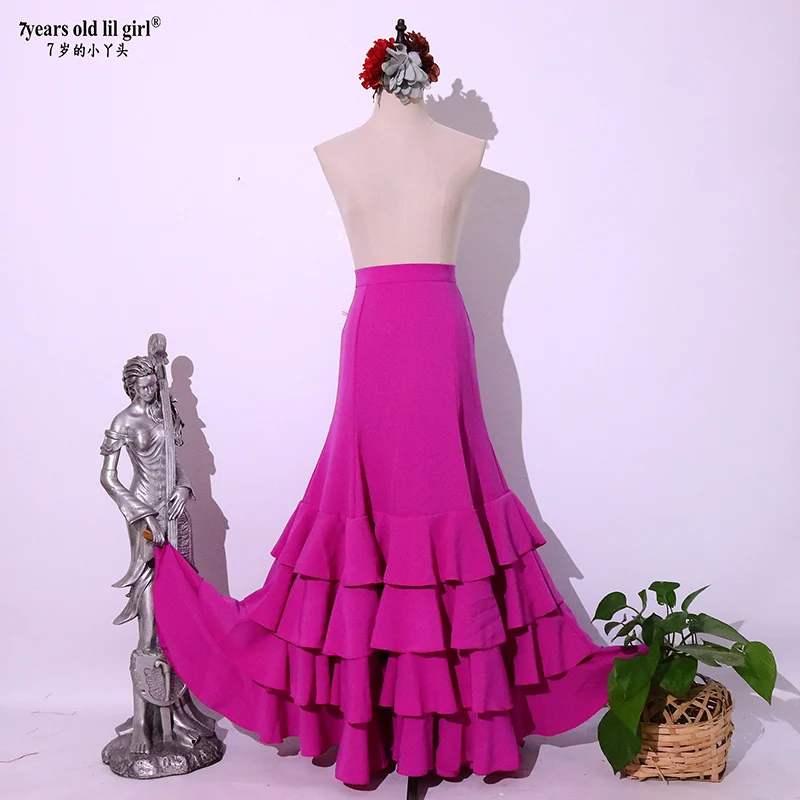 

7years Old Lil Girl 2021 New Spanish Dance Dress Flamenco Practice Skirt Multilayer Wear Women4ESS27