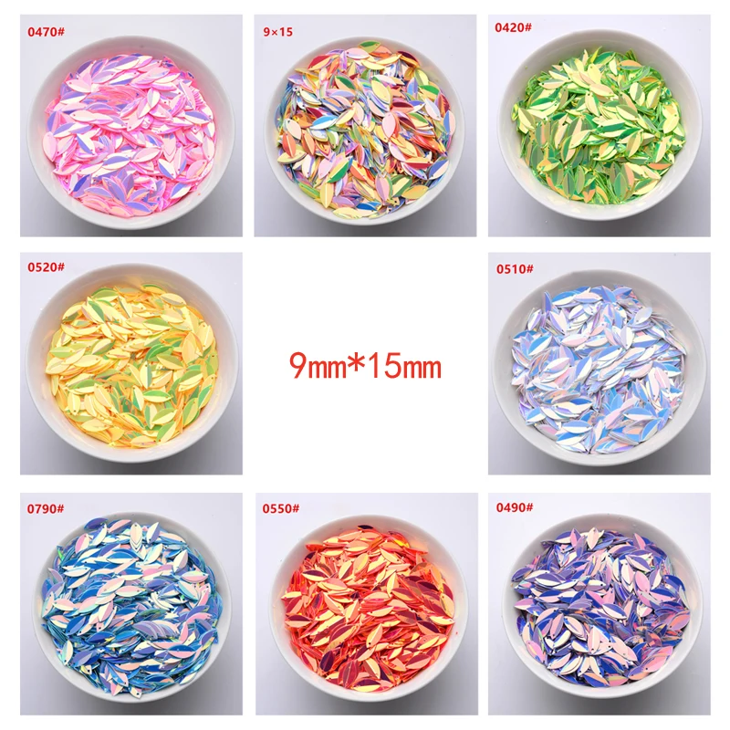 9X15mm horse eye shape rainbow leaves loose sequins sequins embroidery sewing children\'s DIY performance  clothing accessories