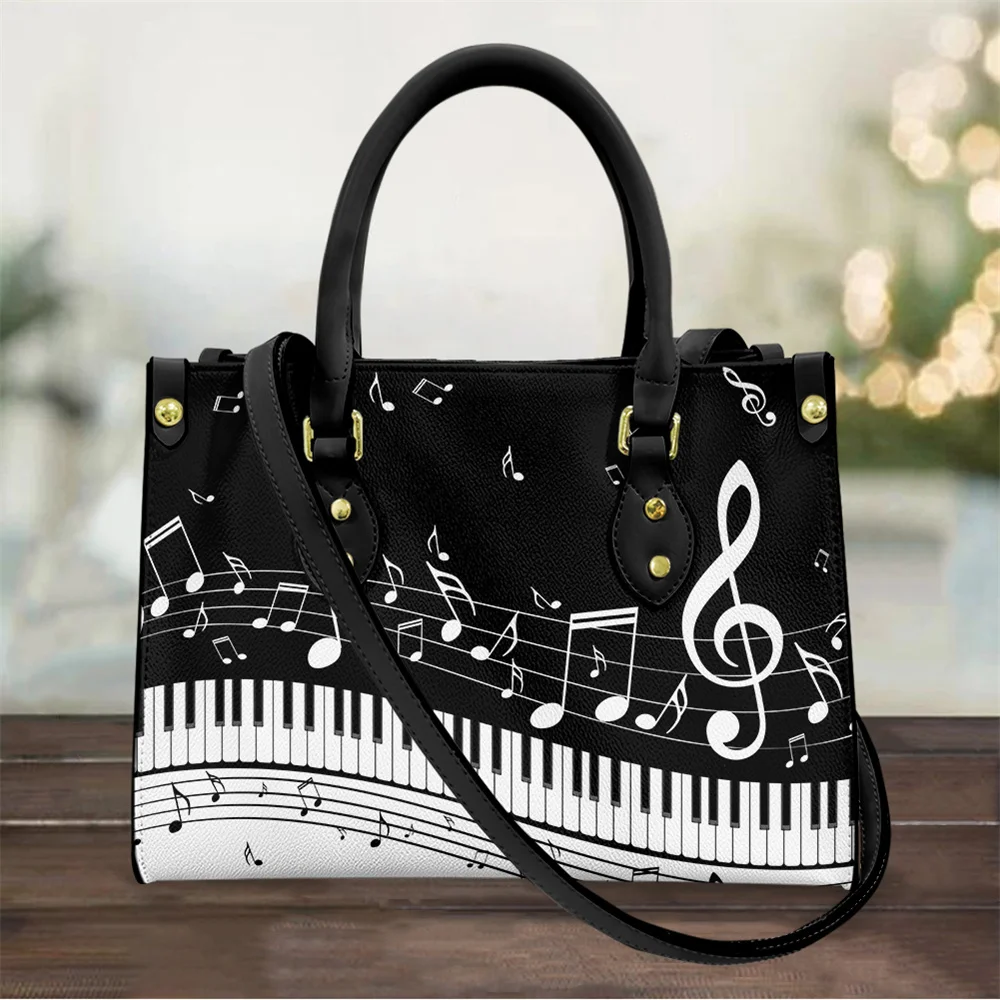 Bolso de hombro con patrón de notas musicales de Piano para Mujer, bolsos de cuero Pu de diseñador de lujo, bolsos cruzados de alta calidad, bolso femenino