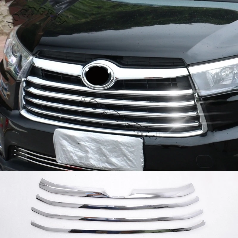 

For Toyota Highlander 2015-2017 ABS Chrome Front Bumper Grille Grill Moulding Cover Trim Car Styling Accessories