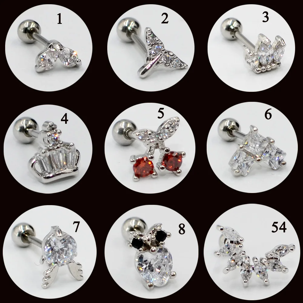 1PC Ear Studs 60Styles Chosse CZ Zircon Moon Star Earring Tragus Helix Cartilage Gold & Silver Color Body Piercing Jewelry 20G