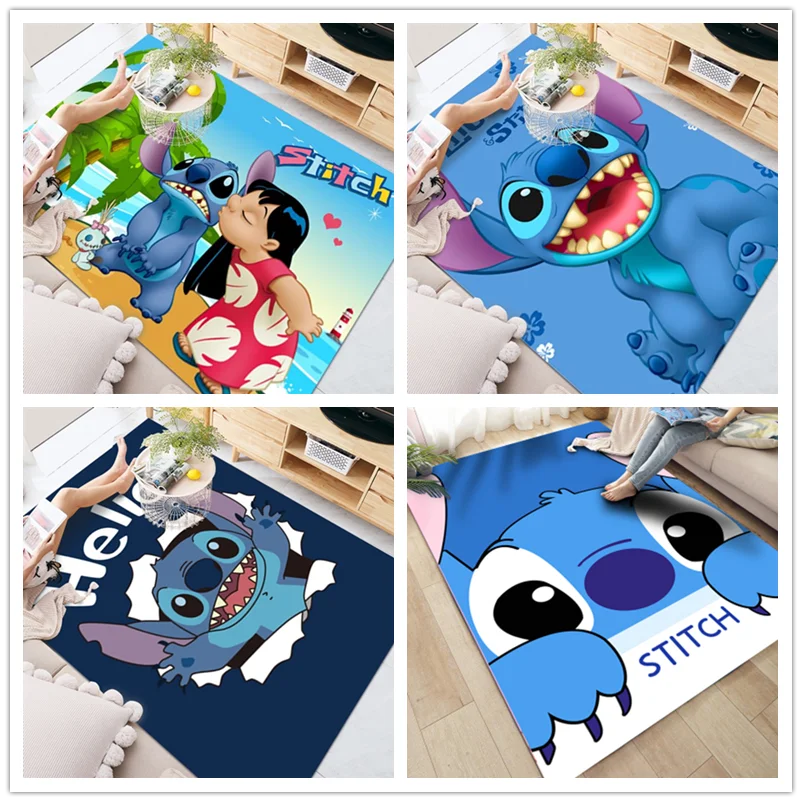 Karpet Kartun Lilo & Stitch Karpet Playmat Anak-anak Dapat Dicuci untuk Ruang Tamu Karpet Karpet Lantai Geometris Cetak Modern