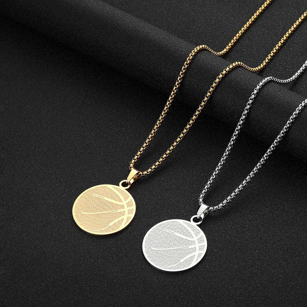 CHENGXUN Basketball Pendant Necklace Men Boys with Chain-Gold Plated/316L Stainless Steel FlowX Basketball Pendant Charm Gift