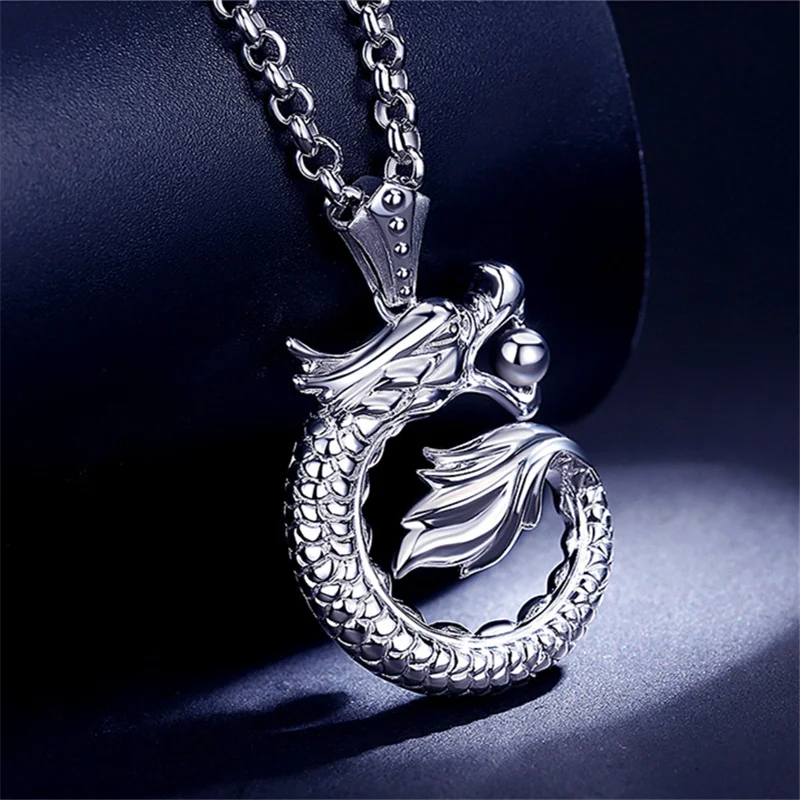 Exquisite Craved Dragon Pendant Necklace For Men Jewelry  2025 Vintage Male Chain Choker Necklace Accessories Boy