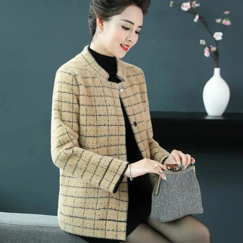 2022 New Woolen Winter Female Jacket Imitate Mink Velvet Add Thick Women Coat Loose Elegant Mink Velvet Cardigan Mom's Overcoat