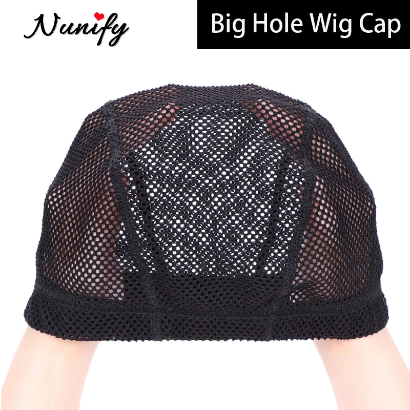 Wig Caps For Making Crochet Braiding Wigs Big Hole Mesh Headband Wig Cap Black Hair Net Stretch Dome Cap With Edge Hair Wrap