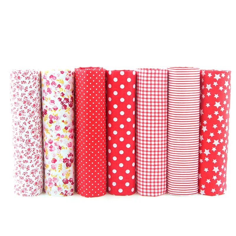 7 Pcs 24X24cm Cotton Printed Patchwork Plain Fabric Flowers Floral Polka Dot Stripe Colors Needlework DIY Handmade