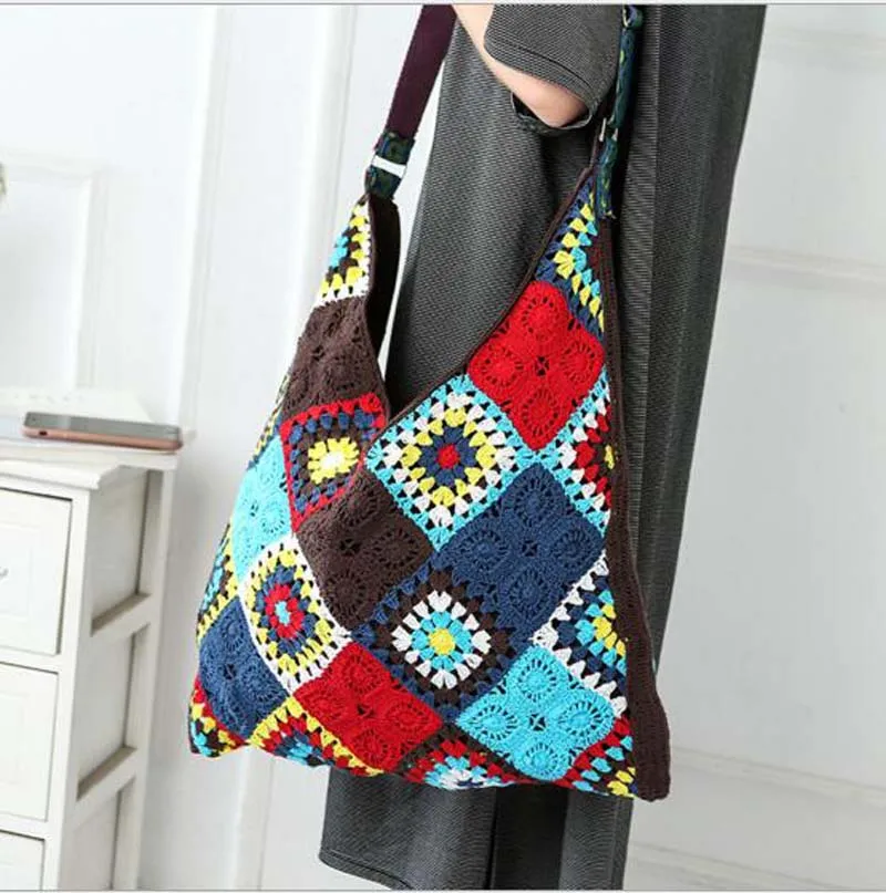 

Luxury Designer Bohemian Style Women Knitted Shopping Bag Summer Beach Weave Hollowed Handbag Female Casual Shoulder Bags