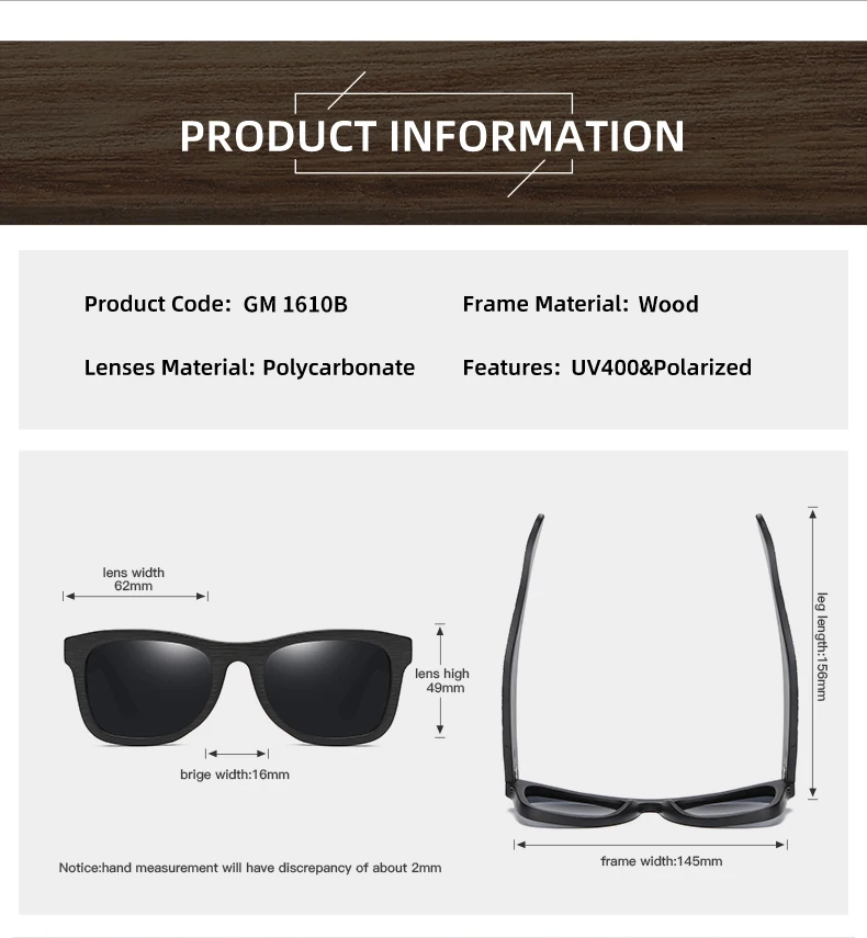 GM Holz-Sonnenbrille für Herren und Damen Luxus-Marken-Designer Polarisierte Sonnenbrillen Vintage-Sonnenbrille Damen-Brillen mit Papierbox – Detail 6