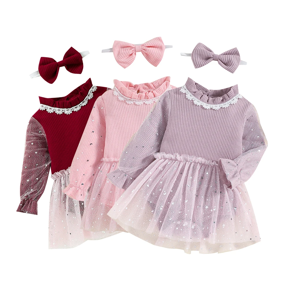 

Princess Baby Girl Dress Party vestidos Infant Outfit Sequin Cute Baby Clothing Tulle Romper Dress Knitted Christmas Baby Dreses