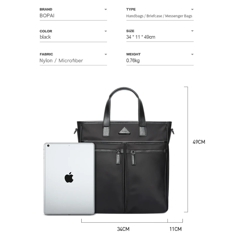 BOPAI Business Briefcase Men Handbag Large Capacity Office Laptop Messenger Bags Waterproof Travel Cross Body Computer Tote Male