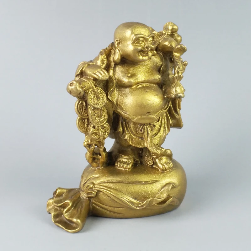 Elaborate Chinese Classical Collectible Home Decoration Brass Smiling Buddha Bring Many Treasure Auspicious Statue