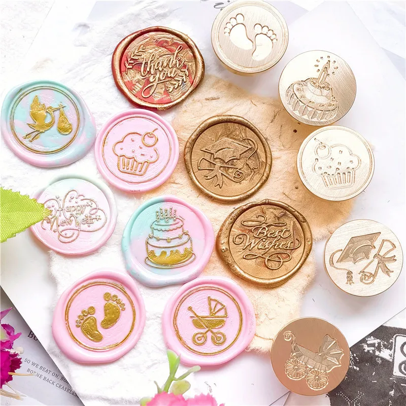 Baby shower Wax Seal stamp Happy Birthday Cake Sealing Stamp New Year Scrapbooking Cards Envelopes Wedding Invitations Packaging