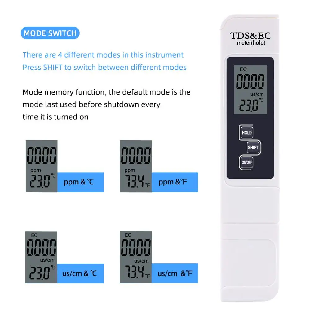 Stylo testeur de température TDS EC, fonction 3 en 1, outil de mesure de la qualité de l'eau, conductivité, TDS & EC, 0-5000ppm, nouveau, 2018