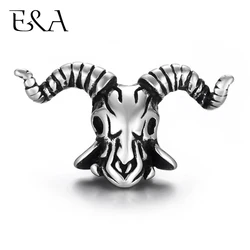 Stainless Steel Beads Goat 6mm Large Hole Bead Blacken Animal Charms Slider for Leather Bracelet Making DIY Jewelry Finding