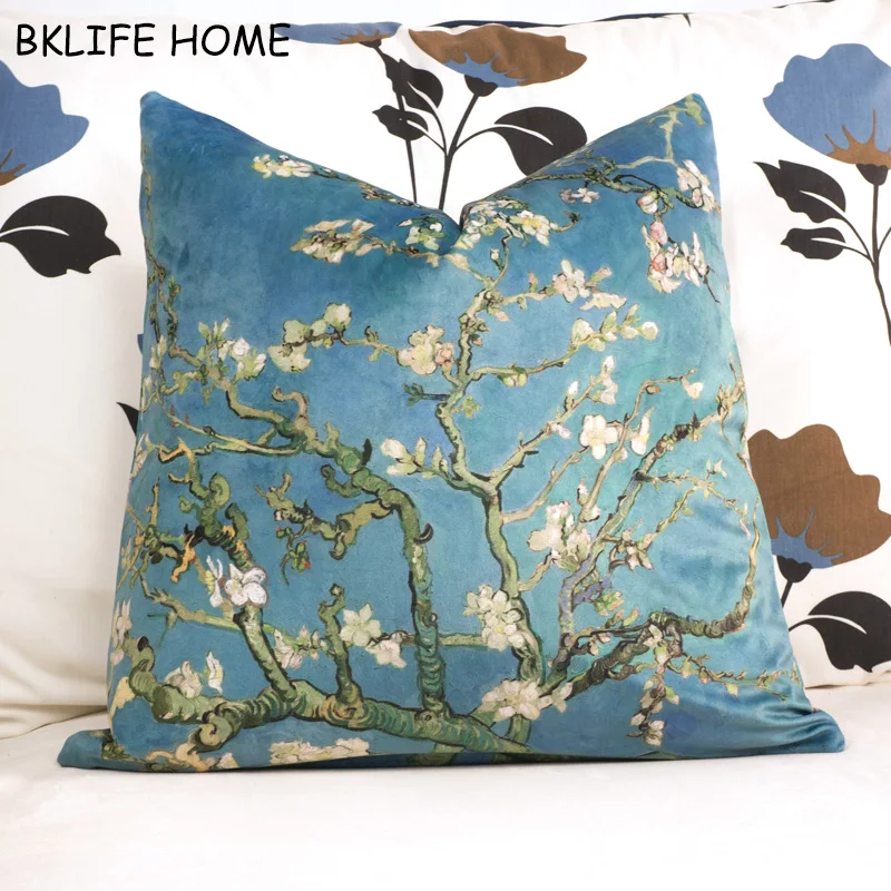 Van Gogh Almond Blossom Velvet Cushion Cover, Sofa Pillow Cover, Car Chair Cushion Case, Double-sided Printing without Stuffing