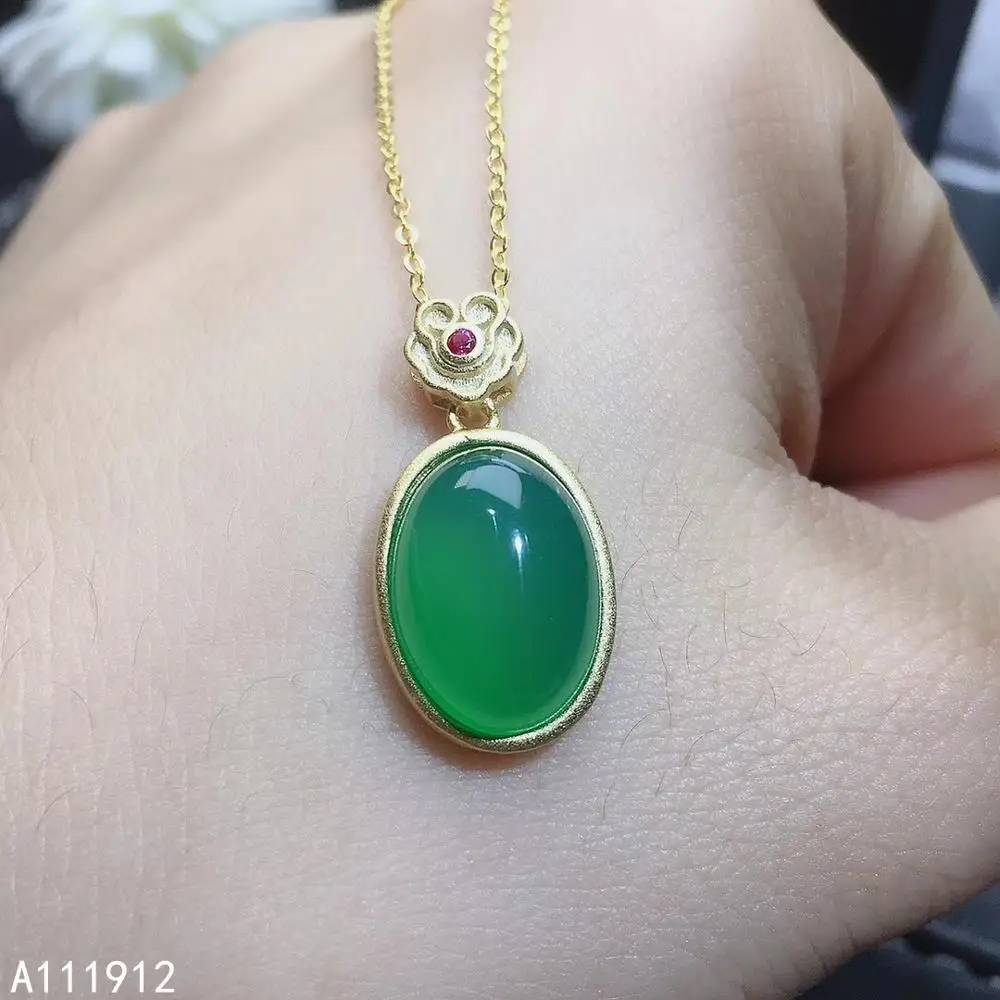 

KJJEAXCMY fine jewelry natural Green Chalcedony 925 sterling silver women pendant necklace chain support test luxury