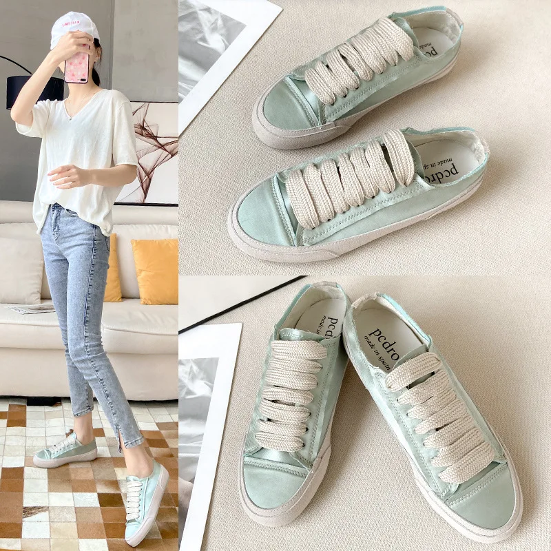 2021 Spring and Autumn New Niche Satin Shoes Spanish Silk Flat Shoes, Inner Heightening Shoes, Soft Soles, Small Dirty Shoes