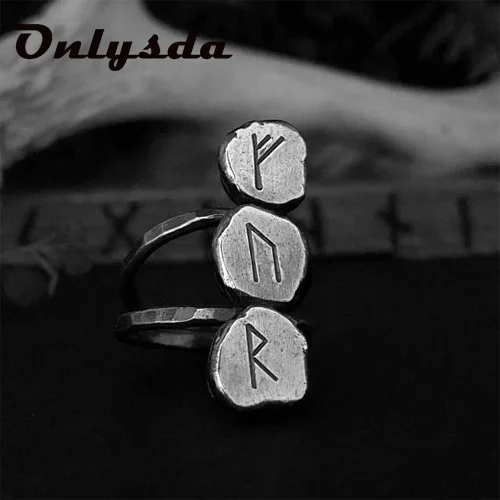 Dropshipping Gothic Stainless Steel Odin Norse Viking Amulet Rune Men Ring Fashion Words Retro Jewelry