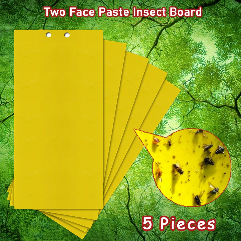 5pcs Two Face Paste Insect Board Double-sided Bug Fly Stickers Glue Board Adhesive Traps Yellow Sticky Insect Catcher Flycatcher