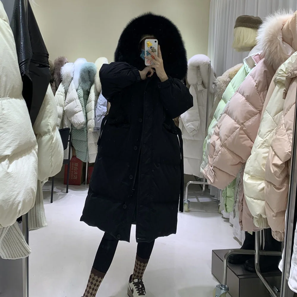 Long Down Jackets Real Fox Fur Women\'s  Winter Coat Female Luxury Thick 90% Duck Down Parkas Puffer Feather Outwear