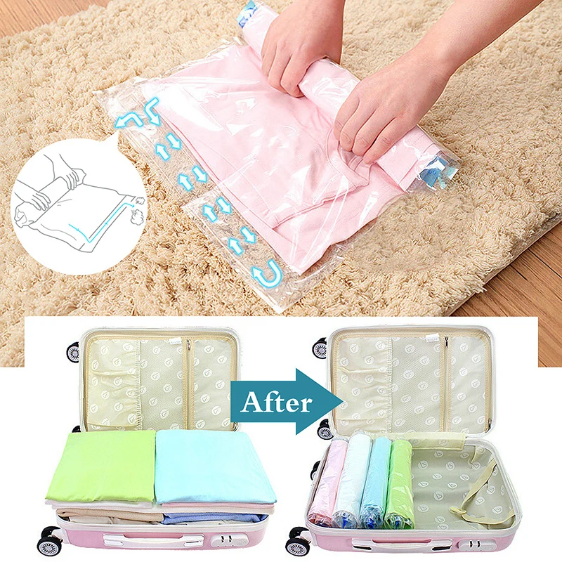 Travel Luggage Air-Free Hand-Rolled Vacuum Compression Bag Transparent Clothing Storage Bag Household Finishing Packing Bag