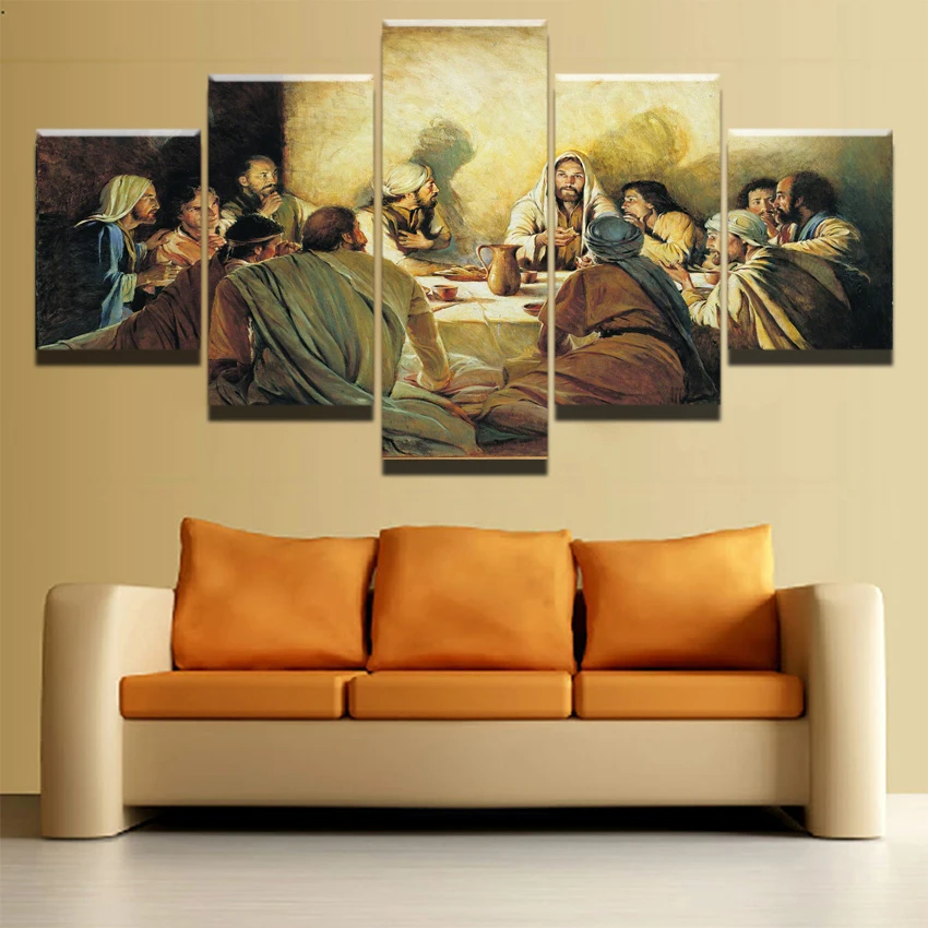 Wall Art Canvas Painting Frame Home Decor Poster 5 Pieces Jesus Abstract Paintings Last Supper Pictures Modern HD Printed