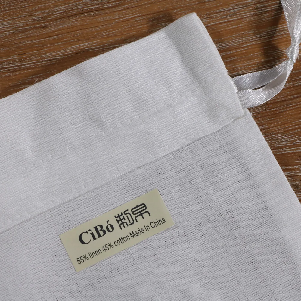 B023：12 pieces White Linen Cotton  embroidery  Gift Sachet bags Travel storage pouch Drawstring bags