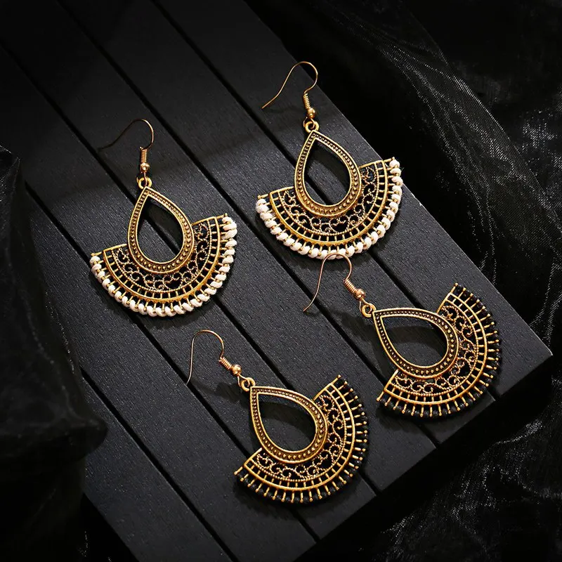 Retro Sector Gold Color Hollow Turkish Jewelry Indian Jhumka Earrings Bijoux Handmade Women's Vintage Turkey Boho Earrings