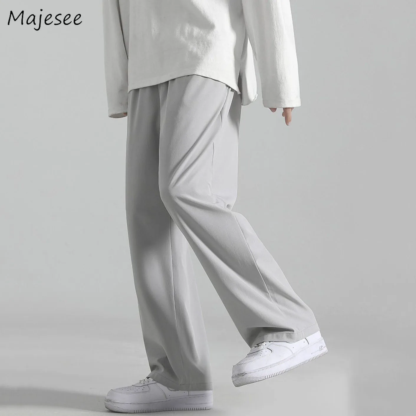 

Men Pants Summer Thin Elastic Waist Straight Trousers Man Baggy Cozy Draped Breathable Wide Leg Youth Pantalones Oversize M-3XL