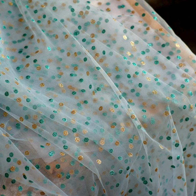 Bronzing morbido filato della rete del merletto del puntino occhio tessuto filato polka dot prospettiva filato della rete vestito di abbigliamento