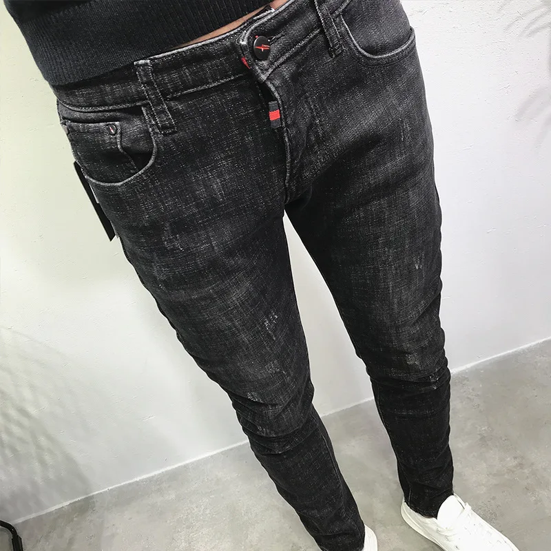 Autumn winter 2021 new Denim jeans men\'s Korean slim black retro feet pants brand all-match men\'s long teenager harem pants