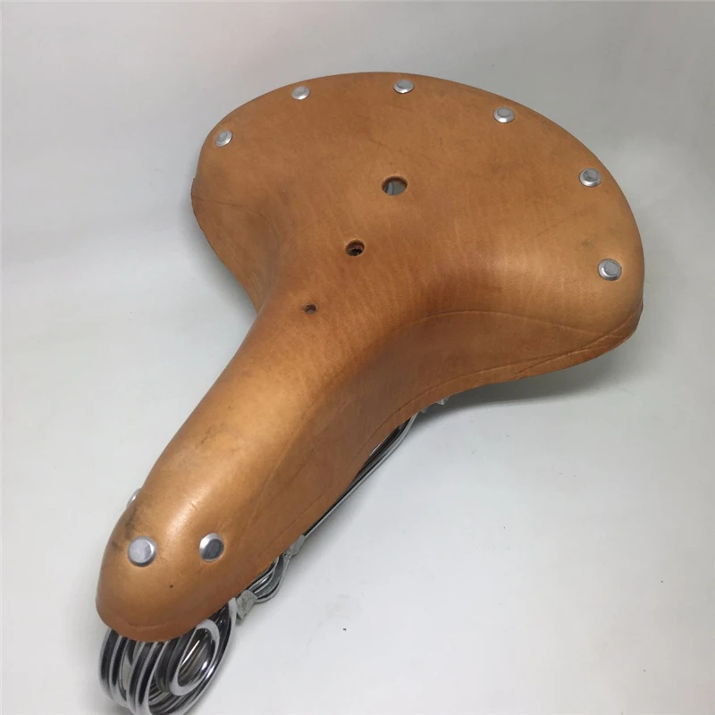 Traditional Old Style Bicycle Saddle Riveting Cow Leather Seat Road MTB Bike Standard Vintage Cushion Cycling Part