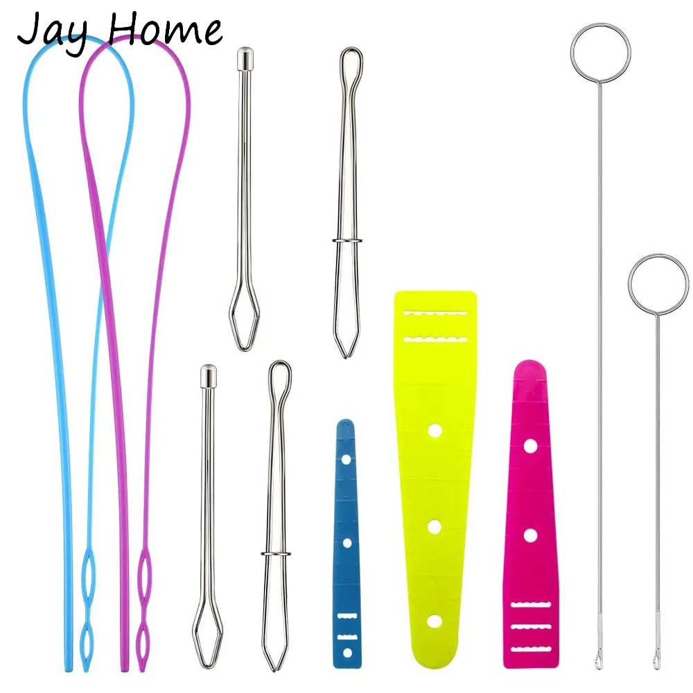 9PCS Drawstring Threader Replacement Set Stainless Steel Sewing Loop Turner Hook & Tweezers for Fabric DIY Knitting Accessories