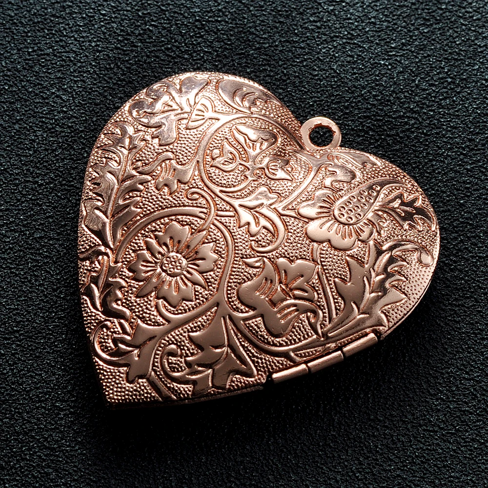 2 Pcs/Lot Big Heart Photo Frame Locket Box Copper Gold Color Steel Tone Pendant DIY Vintage Jewelry