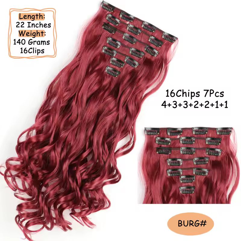 NICESY 16Clips Synthetic 24Inch Long Curly Hair Hairpiece Heat Resistant Hair Extension Clips In Ombre Black Brown Blond Women - Image 15