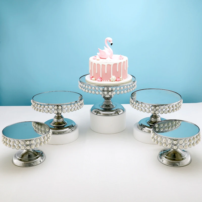 

5 -9pcs cake stand set peral Cake Stand Round Metal Sliver Cupcake Stands