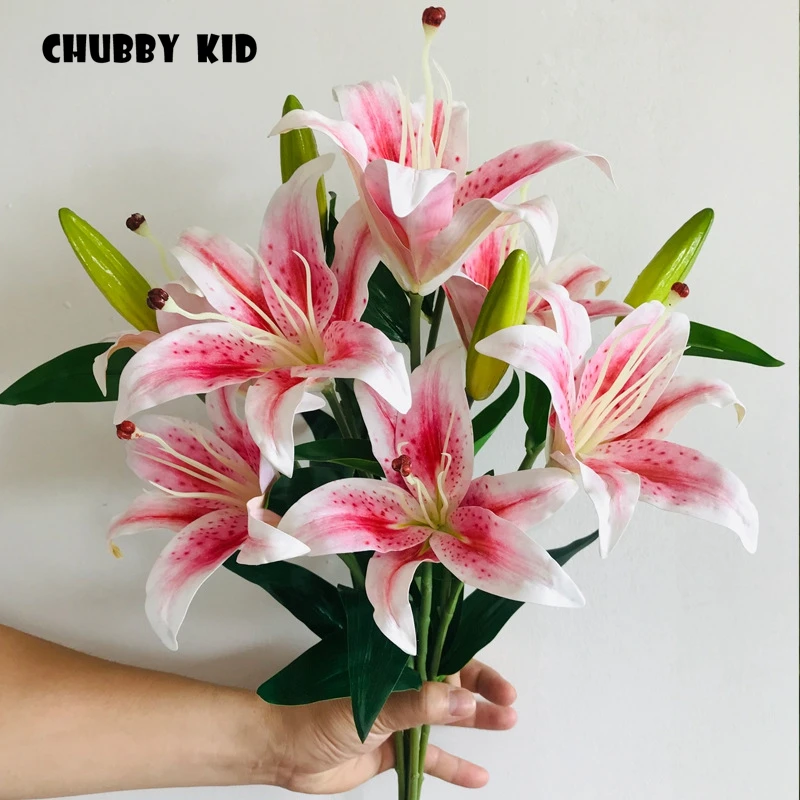 12 bouquets !  wholesale real touch 3D Silicone plastic Lily flower bouquet wedding bouquet fake flower artificial lily bouquets